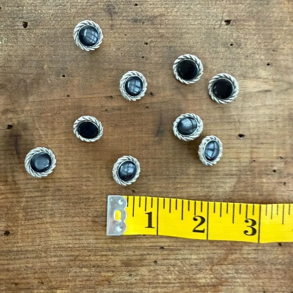 9 Vintage Ungaro Midnight Blue Silver Tone Buttons